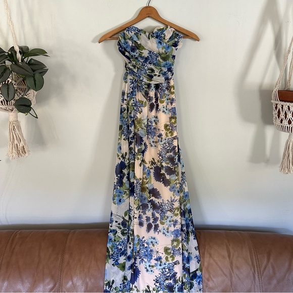 Lulus Sweet Symphony Blue Floral Print Strapless Maxi Dress Size XS - Picture 6 of 16